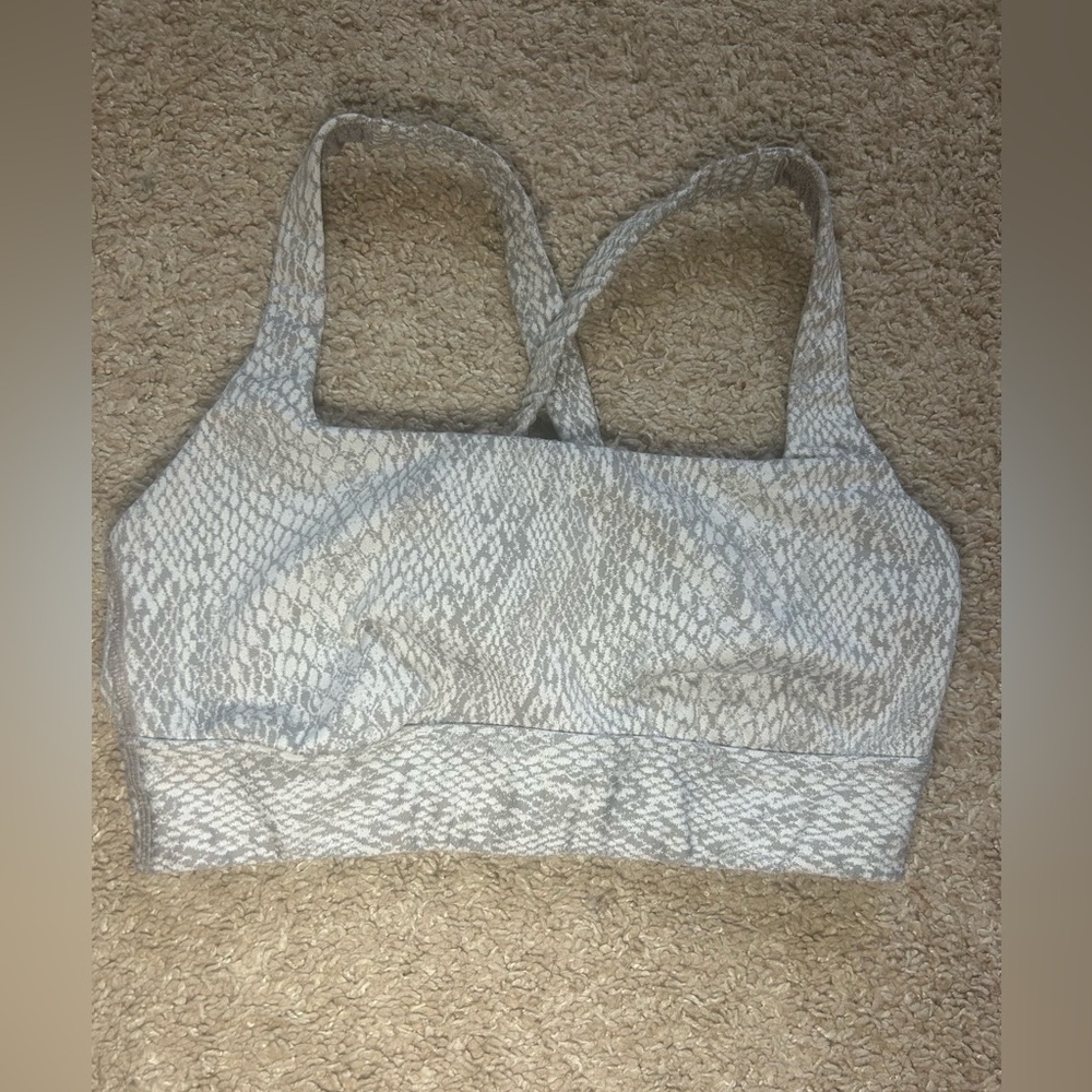 all in motion Snake-Print Sports Bra in Light Gray and Cream